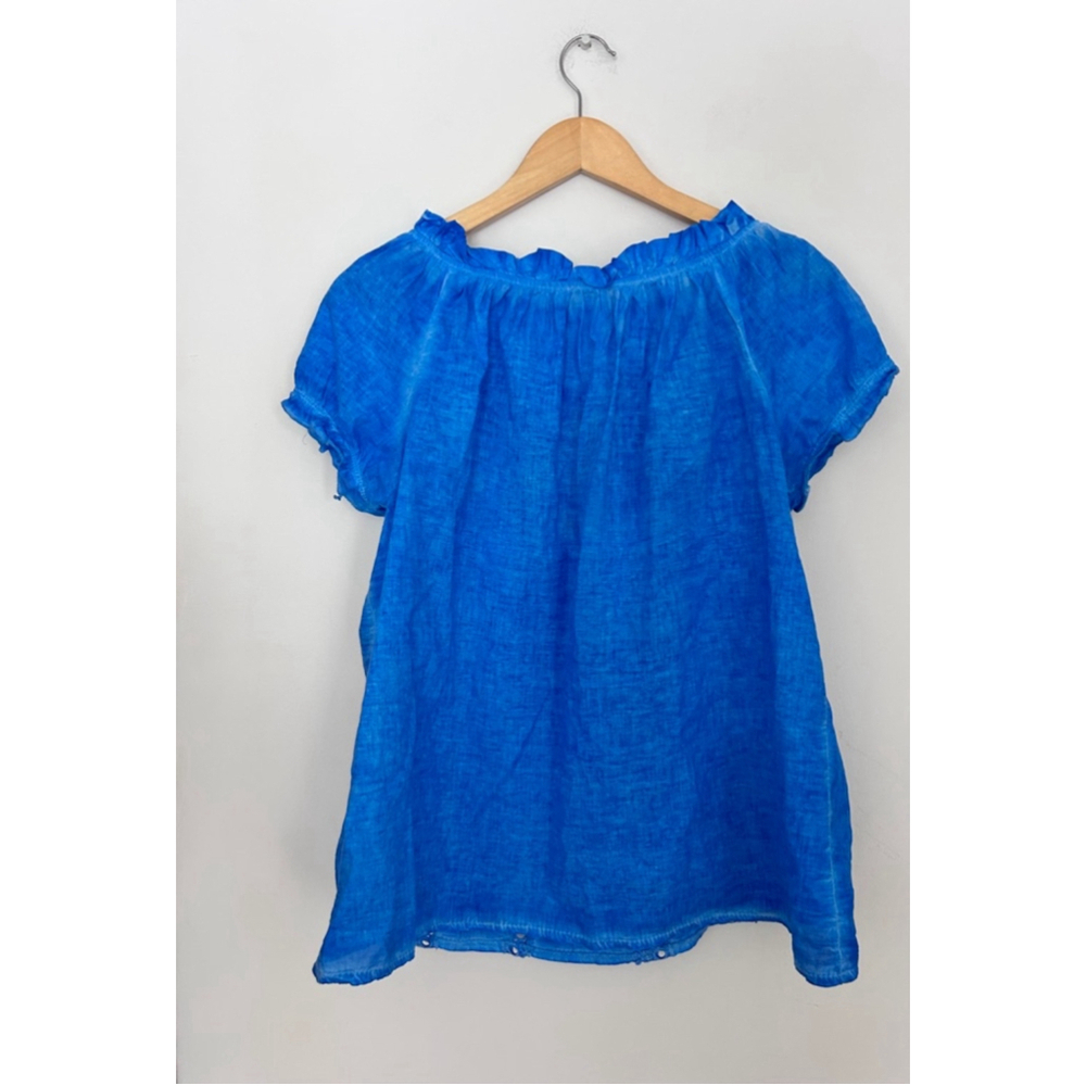 Women's Astrid Blue Cotton Top Size M embroidered eyelet - Picture 3 of 8